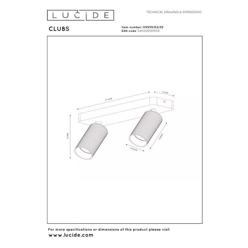 Lucide 09939/02/30 - Spot svetiljka CLUBS 2xGU10/40W/230V crna