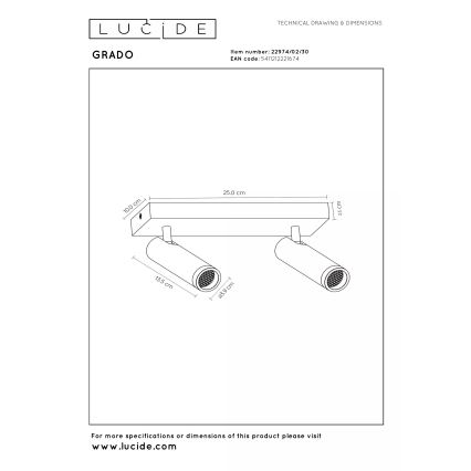 Lucide 22974/02/30 - Spot svetiljka GRADO 2xGU10/8W/230V crna