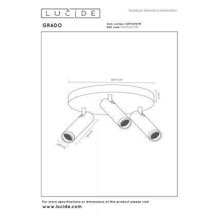Lucide 22974/13/15 - GRADO spot svetiljka 3xGU10/12W/230V, braon/crna