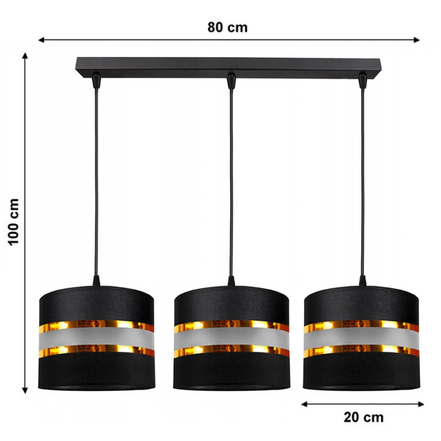 Luster na kablu CORAL 3xE27/60W/230V crni