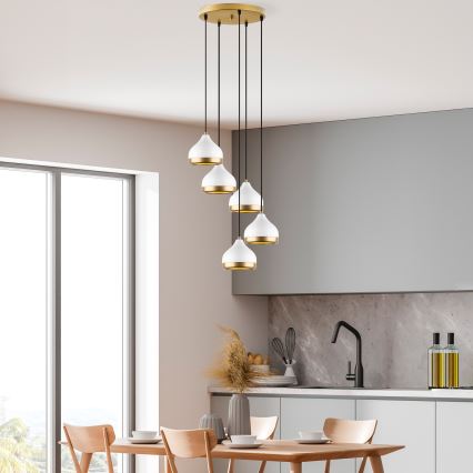 Luster na kablu YILDO 5xE27/40W/230V bela/zlatna