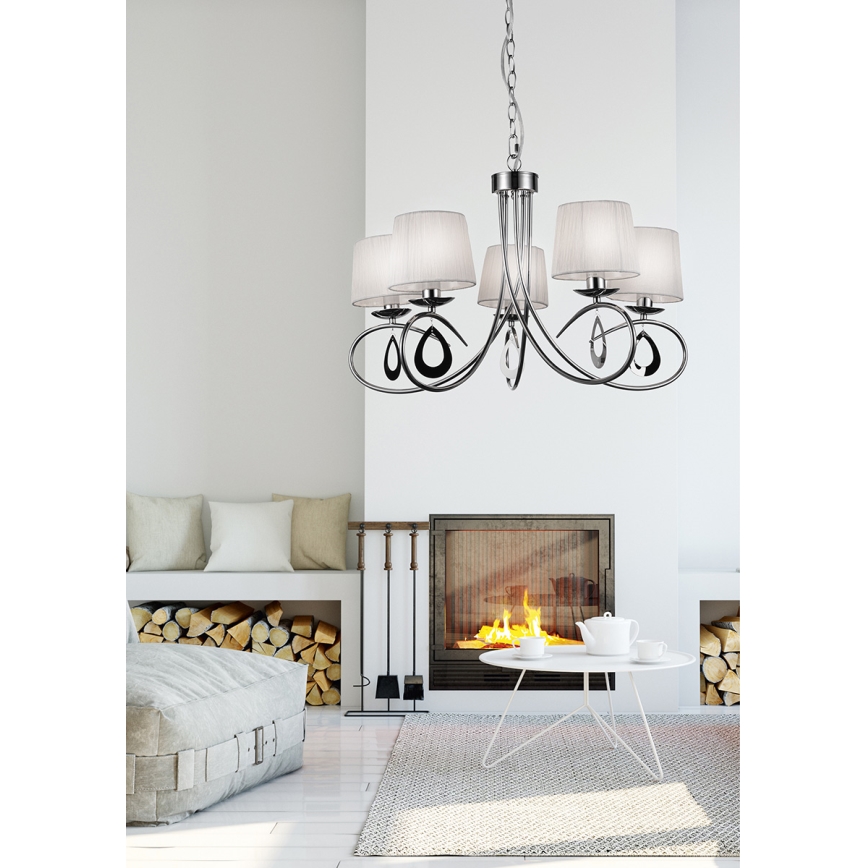 Luster na lancu ARNIKA 5xE14/40W/230V mat krom/bela