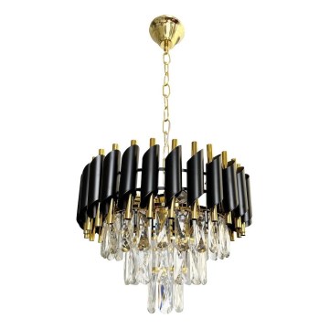 Luster na lancu CRISTAL 5xE14/40W/230V zlatna/crno