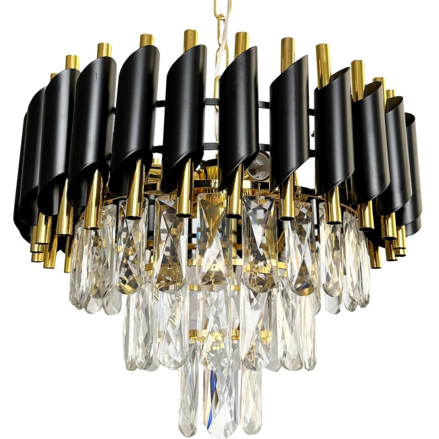 Luster na lancu CRISTAL 5xE14/40W/230V zlatna/crno