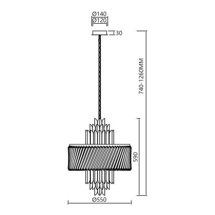 Luster na lancu MARGOT 9xE14/40W/230V, prečnik 55 cm, zlatna