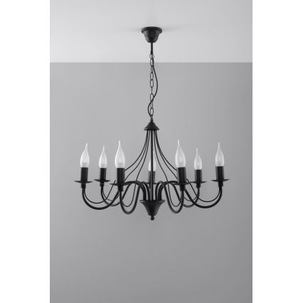Luster na lancu MINERWA 7 7xE14/40W/230V crno
