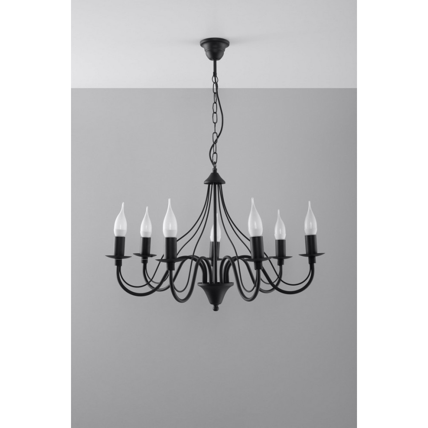 Luster na lancu MINERWA 7 7xE14/40W/230V crno