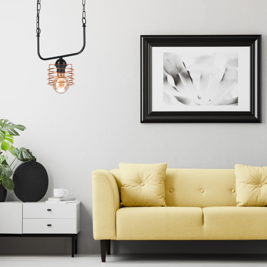 Luster na lancu MORGAN 1xE27/60W/230V crni/bakreni