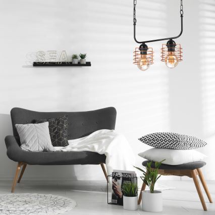 Luster na lancu MORGAN 2xE27/60W/230V crno/bakrena