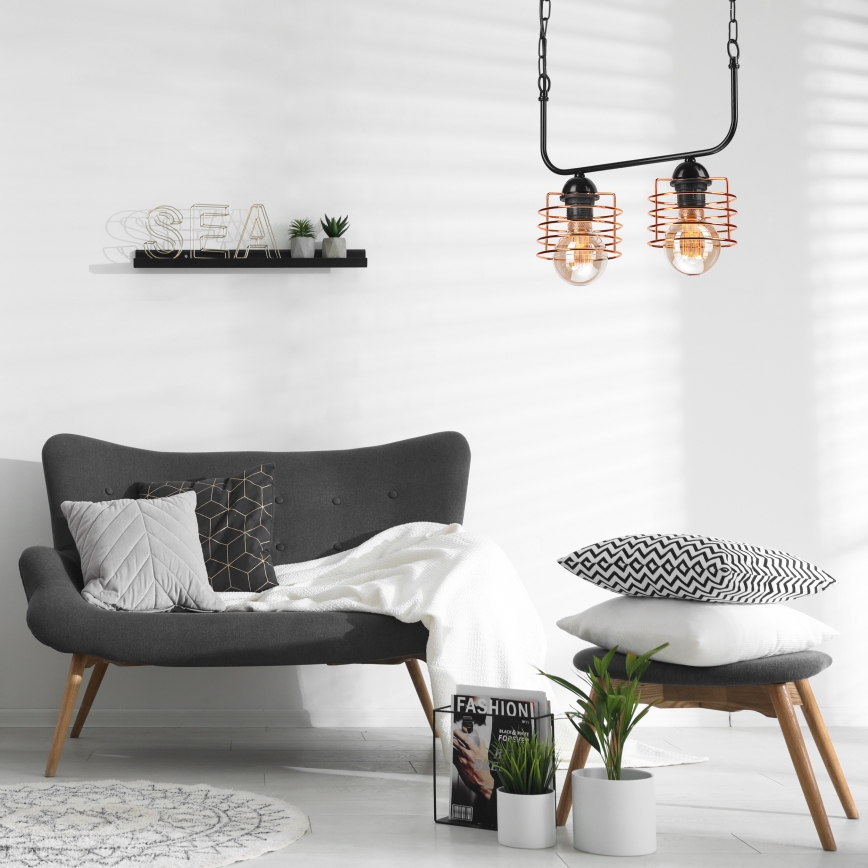 Luster na lancu MORGAN 2xE27/60W/230V crno/bakrena