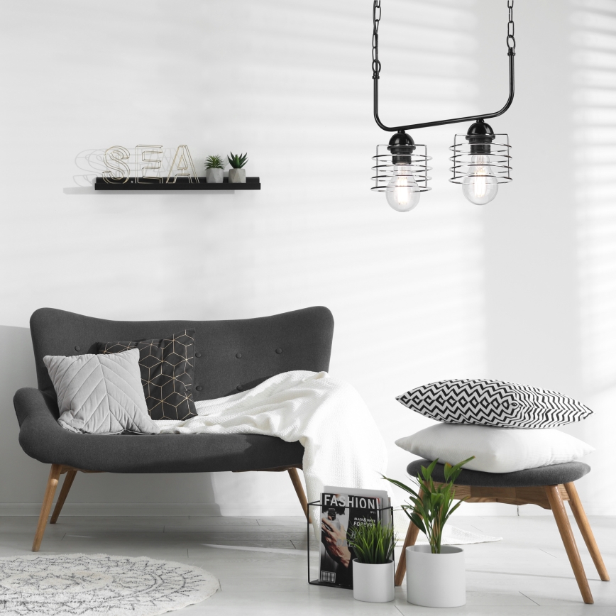 Luster na lancu MORGAN 2xE27/60W/230V crno/krom
