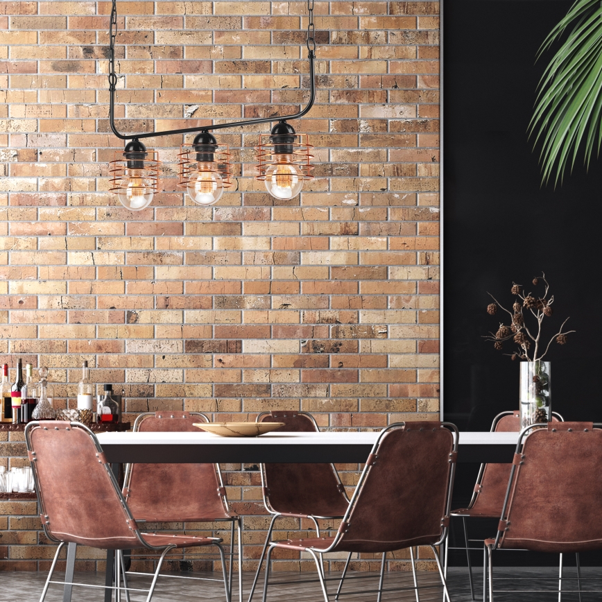 Luster na lancu MORGAN 3xE27/60W/230V crna/bakarna