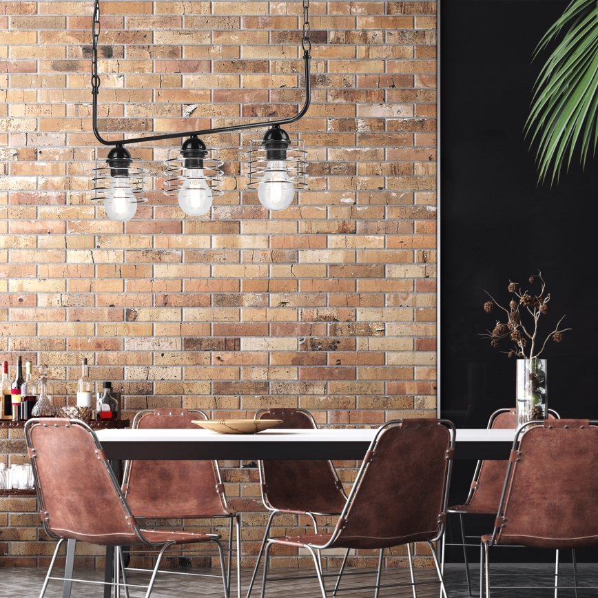 Luster na lancu MORGAN 3xE27/60W/230V crna/hrom