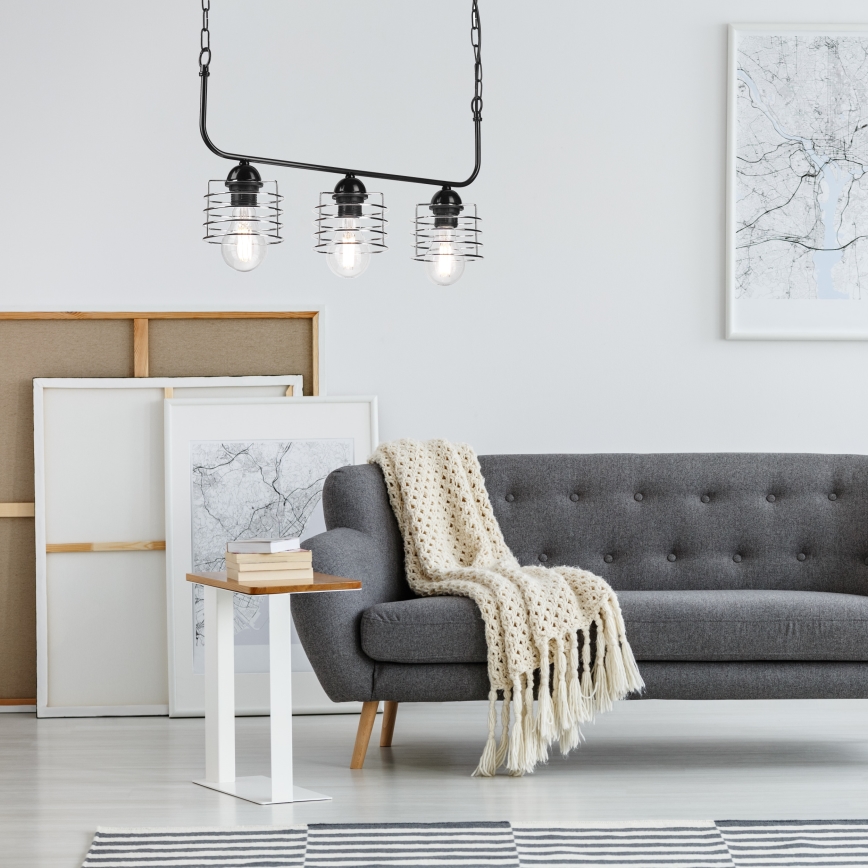 Luster na lancu MORGAN 3xE27/60W/230V crna/hrom