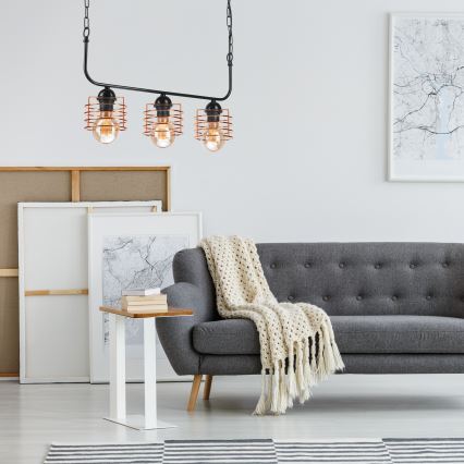 Luster na lancu MORGAN 3xE27/60W/230V crno/bakrena