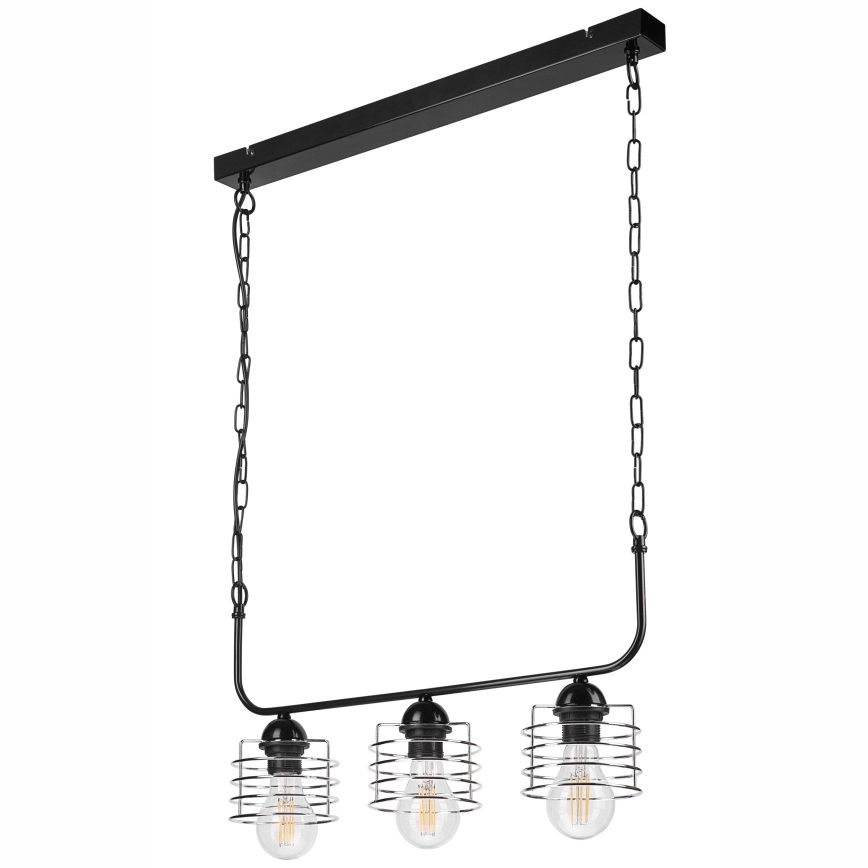 Luster na lancu MORGAN 3xE27/60W/230V crno/krom