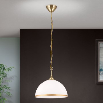 Luster na lancu OLD LAMP 1xE27/40W/230V pr. 30 cm bela/mesing
