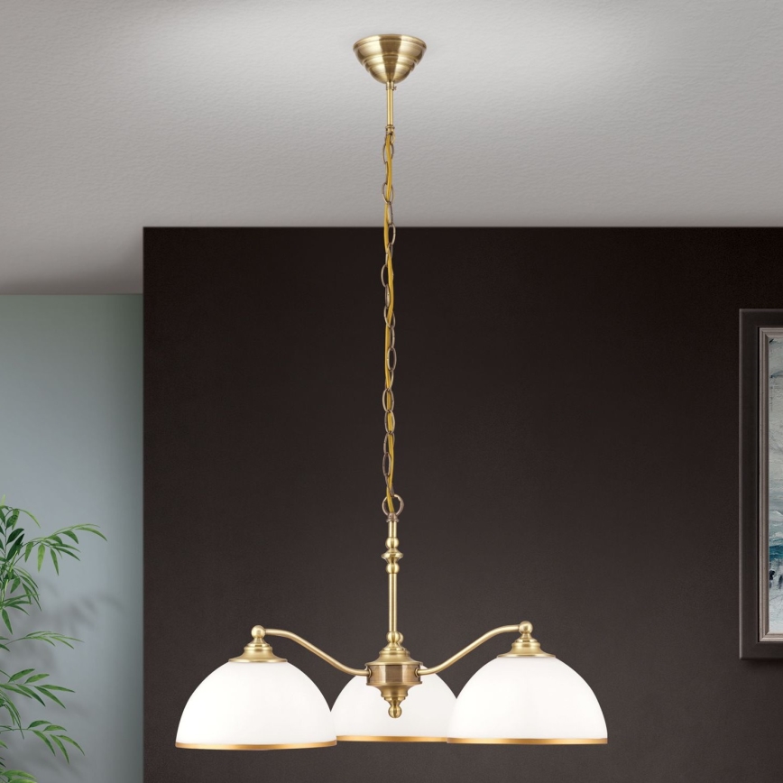Luster na lancu OLD LAMP 3xE27/40W/230V pr. 65 cm bela/mesing