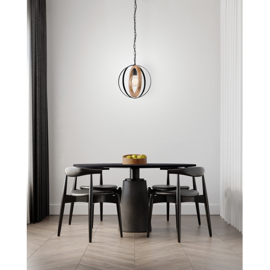 Luster na lancu ONDA 1xE27/15W/230V crno/hrast