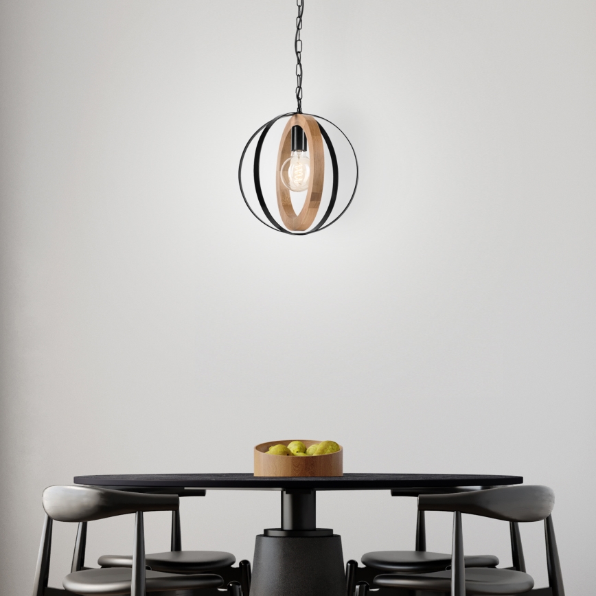 Luster na lancu ONDA 1xE27/15W/230V crno/hrast