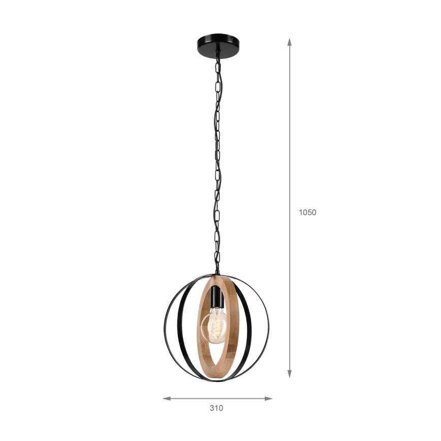 Luster na lancu ONDA 1xE27/15W/230V crno/hrast
