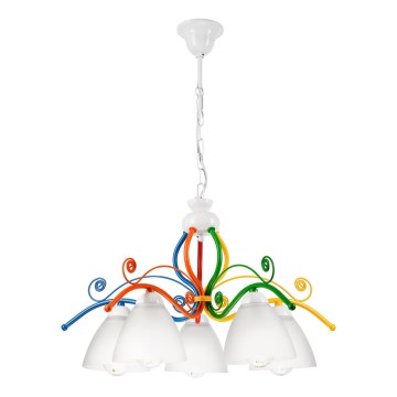 Luster na lancu RETRO 5xE27/60W/230V bela/šarena