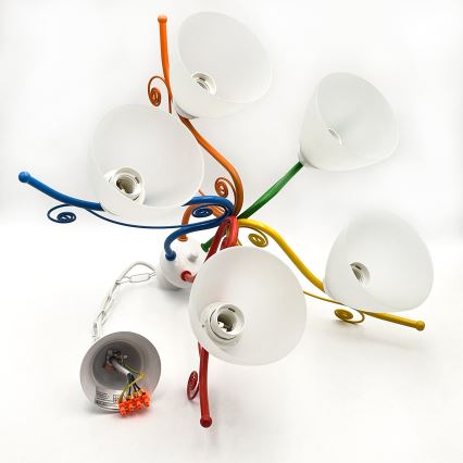 Luster na lancu RETRO 5xE27/60W/230V bela/šarena