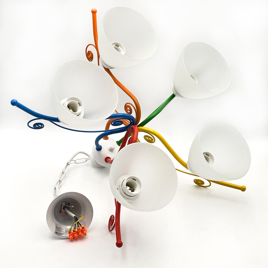 Luster na lancu RETRO 5xE27/60W/230V bela/šarena