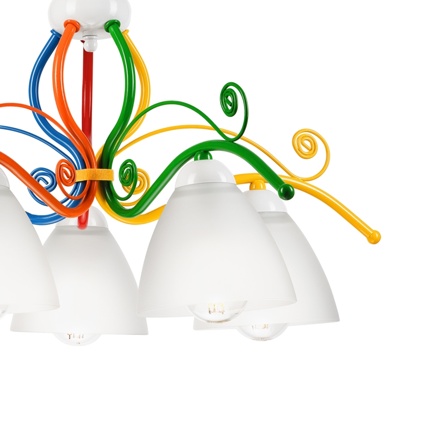 Luster na lancu RETRO 5xE27/60W/230V bela/šarena