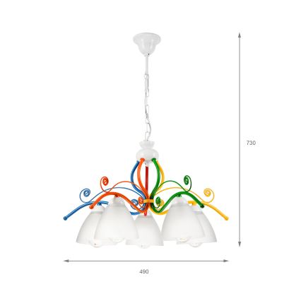 Luster na lancu RETRO 5xE27/60W/230V bela/šarena