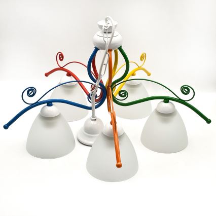 Luster na lancu RETRO 5xE27/60W/230V beli/šaren