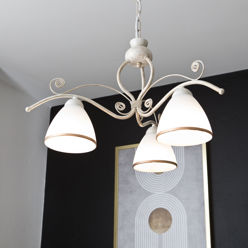 Luster na lancu RETRO II 3xE27/60W/230V bela patina