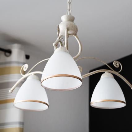 Luster na lancu RETRO II 3xE27/60W/230V bela patina