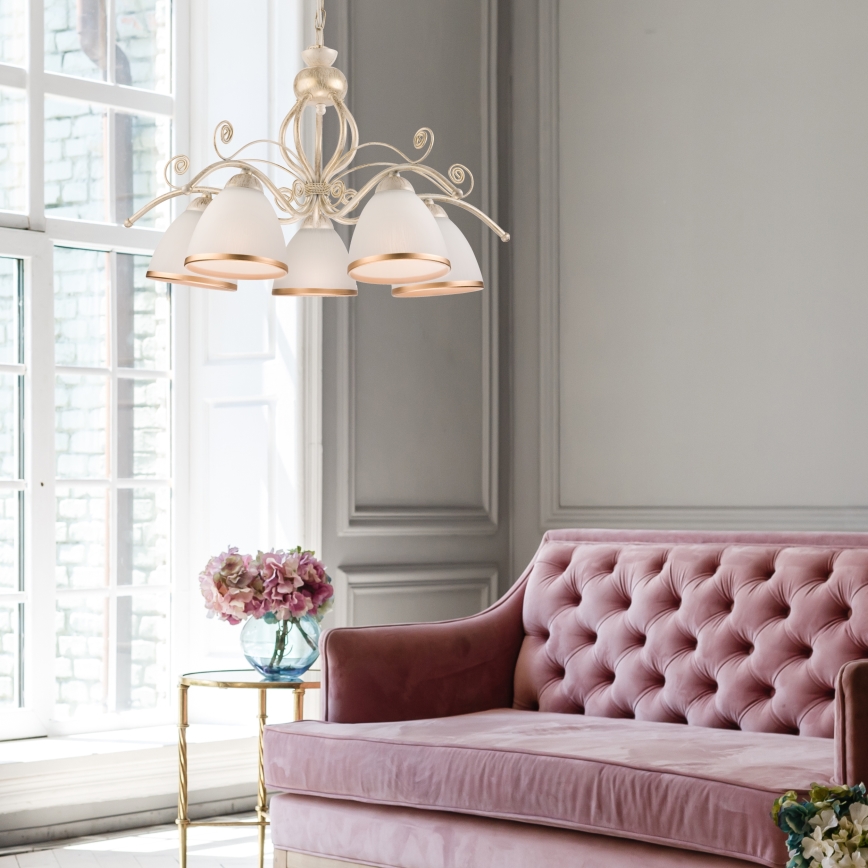 Luster na lancu RETRO II 5xE27/60W/230V bela patina