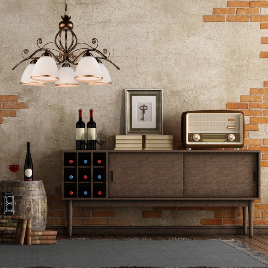 Luster na lancu RETRO II 5xE27/60W/230V crna patina