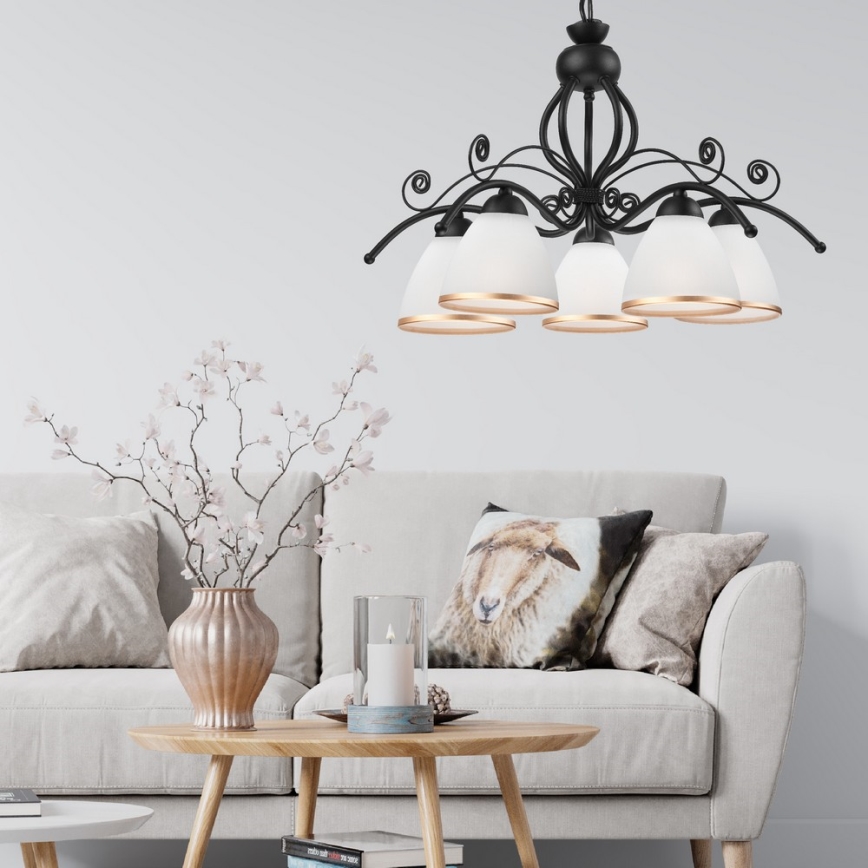 Luster na lancu RETRO II 5xE27/60W/230V mat crne boje