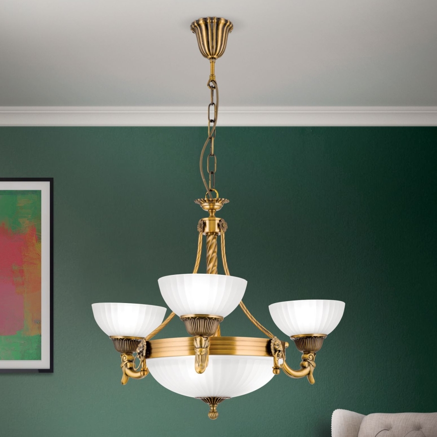 Luster na lancu ROCCA 6xE27/60W/230V pr. 64 cm bronzana/bela