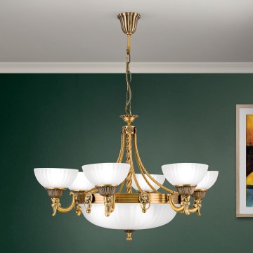 Luster na lancu ROCCA 9xE27/60W/230V pr. 75 cm bronzana/bela