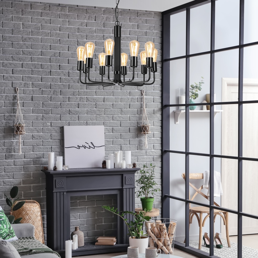 Luster na lancu TIFFANY 10xE27/60W/230V crne boje