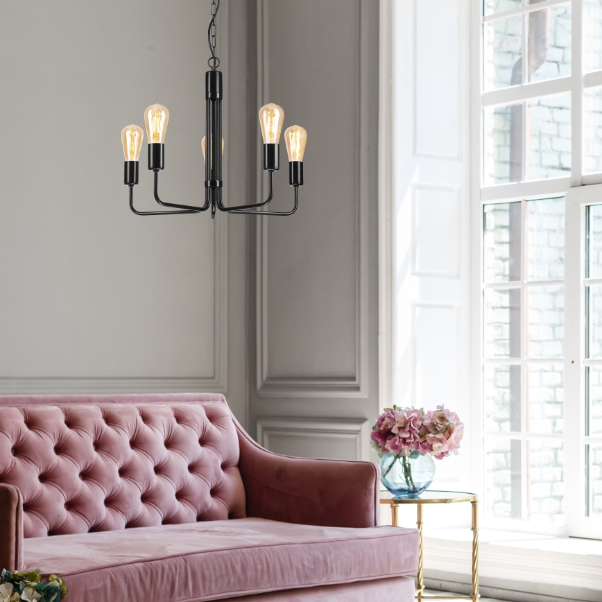 Luster na lancu TIFFANY 5xE27/60W/230V crno
