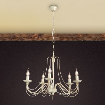 Luster na lancu VELA 5xE14/40W/230V pr. 60 cm bela/zlatna/patina