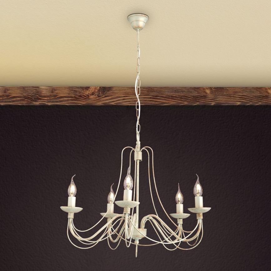 Luster na lancu VELA 5xE14/40W/230V pr. 60 cm bela/zlatna/patina
