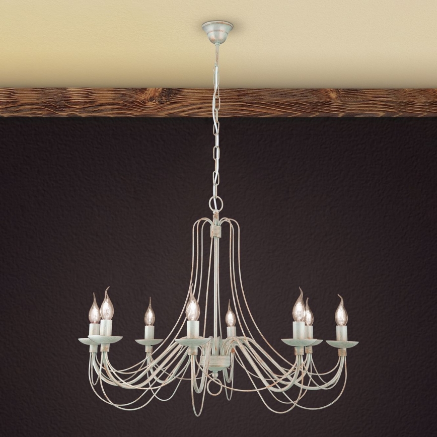 Luster na lancu VELA 8xE14/40W/230V pr. 80 cm bela/zlatna/patina
