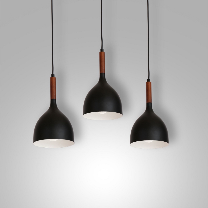 Luster na lanku NOAK WOOD 3xE27/15W/230V crna/buk