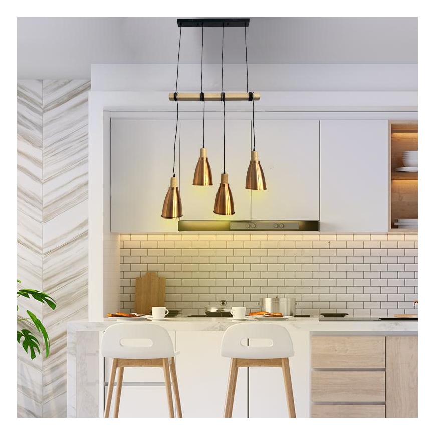 Luster na sajli 4xE27/60W/230V bakreno
