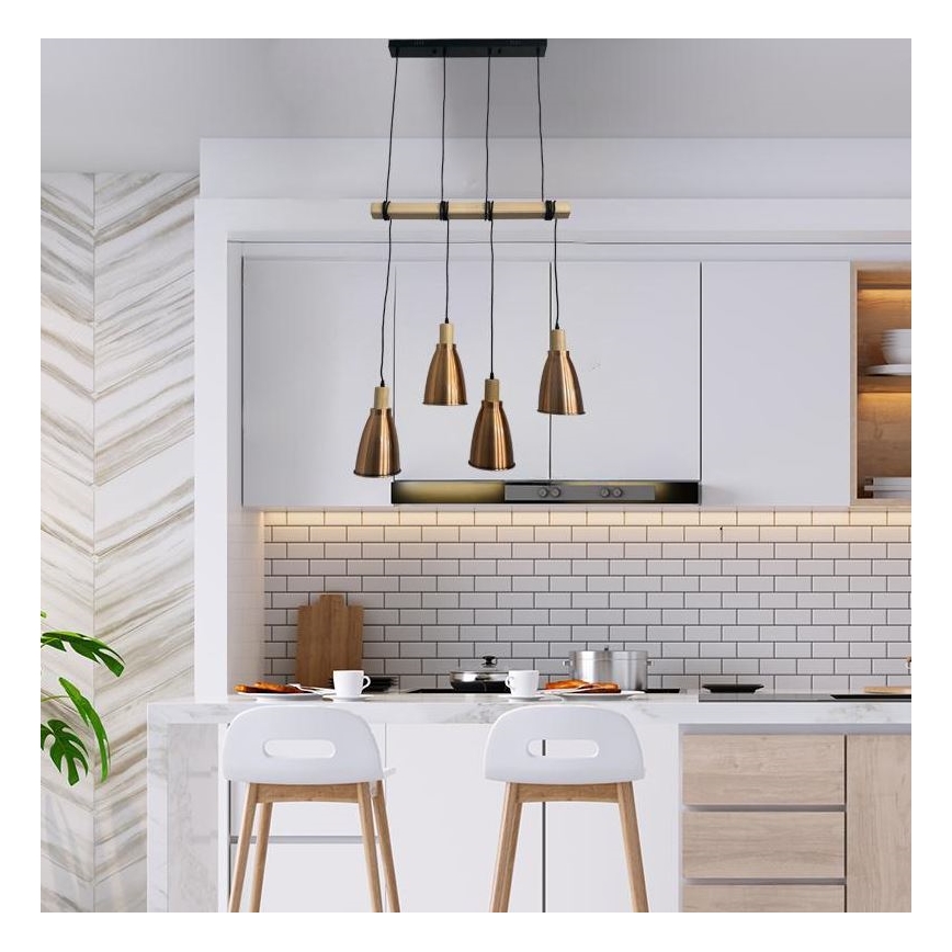 Luster na sajli 4xE27/60W/230V bakreno
