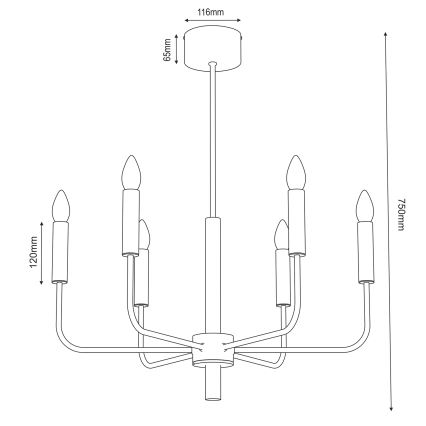 Luster na sajli AKASYA 6xE14/15W/230V crno/zlatna