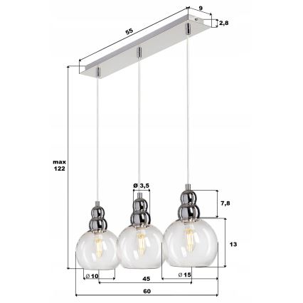 Luster na sajli AKSO 3xE14/40W/230V mat krom