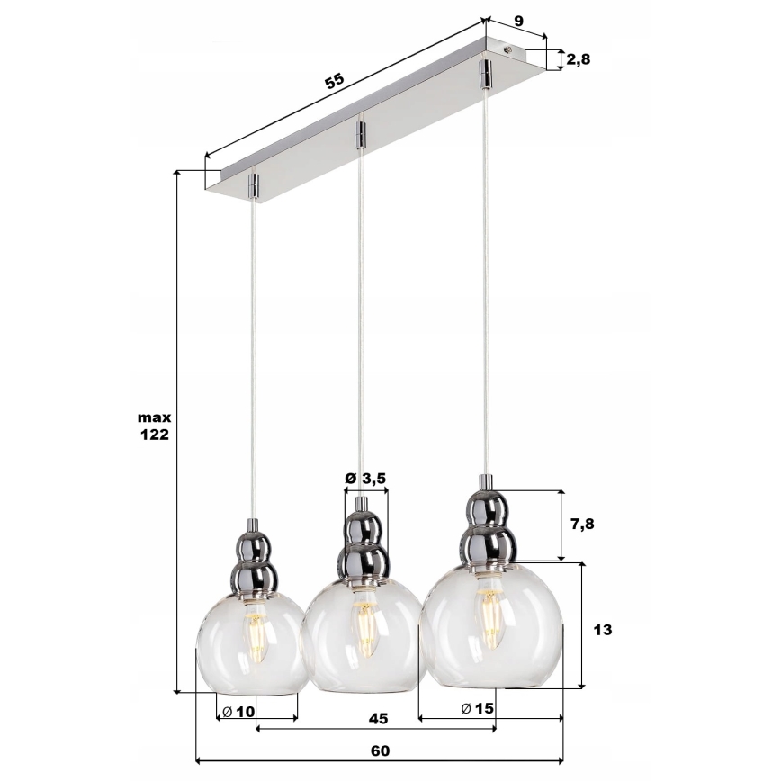 Luster na sajli AKSO 3xE14/40W/230V mat krom