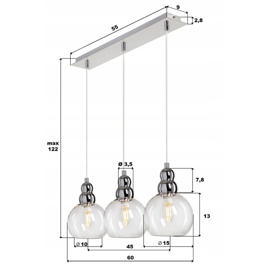 Luster na sajli AKSO 3xE14/40W/230V srebrno